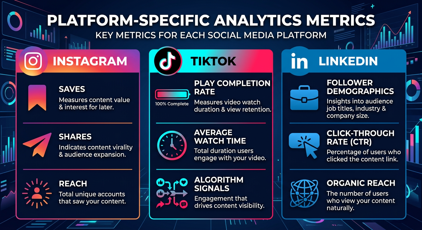 Platform-specific social media analytics metrics for Instagram TikTok and LinkedIn