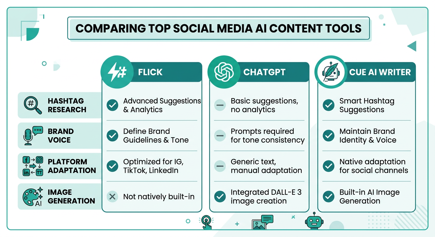 Comparison infographic of top AI-powered social media content creation tools