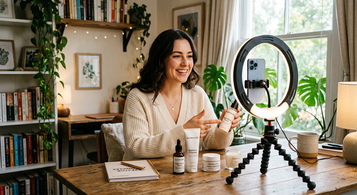 Social media content creator filming an influencer marketing campaign video