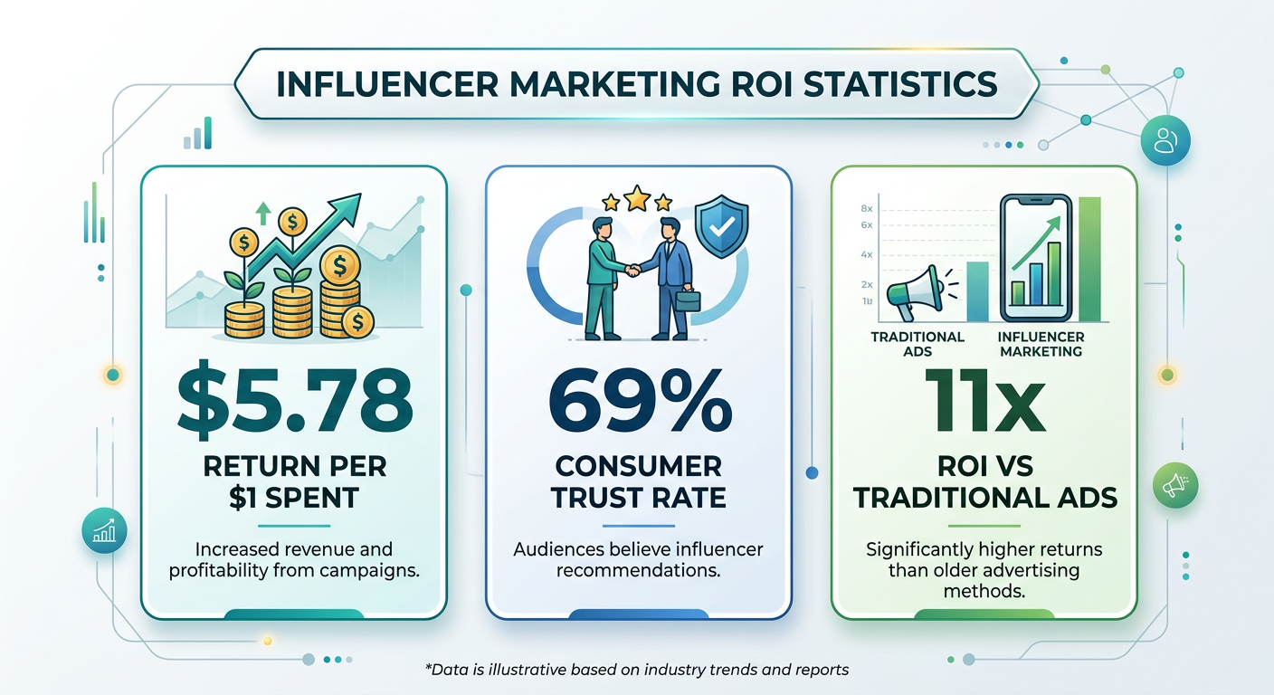 Influencer marketing ROI statistics and performance benchmarks infographic