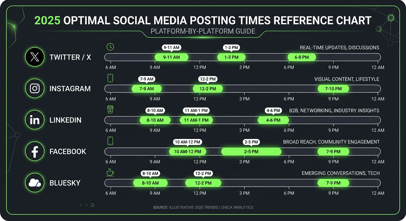 Best times to post on social media platforms in 2025 reference chart