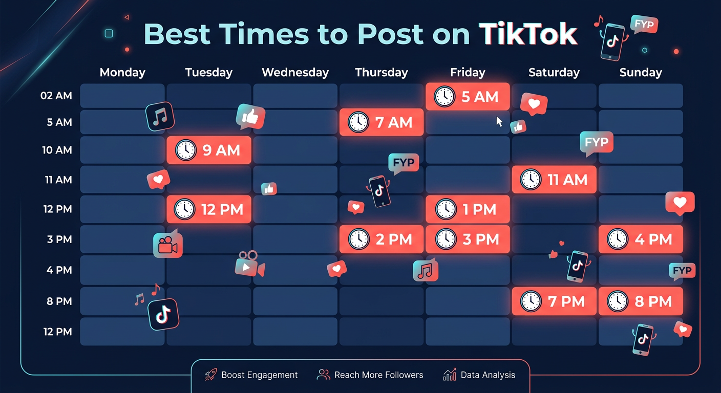 Best times to post on TikTok 2026 weekly schedule infographic