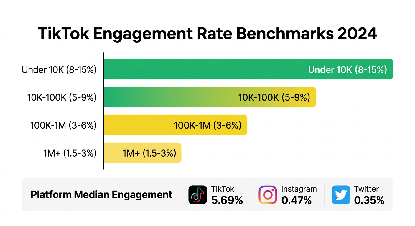 TikTok engagement rate benchmarks by follower count infographic 2024